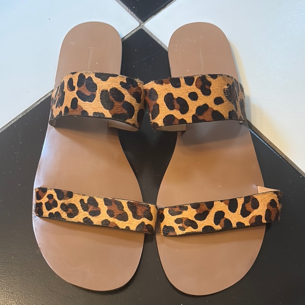 J Crew Genuine Pony Hair Leopard Print Sandals
